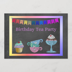 INVITATION TEA PARTY RAINBOW ANNIVERSAIRE