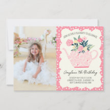 Tea Party rose Floral Anniversaire Photo Invitatio