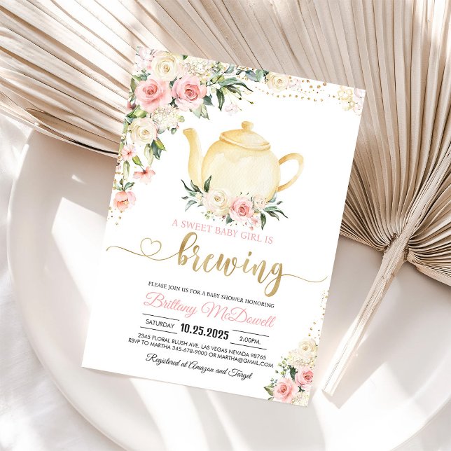 Invitation Tea Party rose Floral Baby shower fille (Créateur téléchargé)