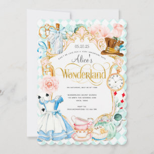 Invitation Tea party turquoise Alice au pays des merveilles f