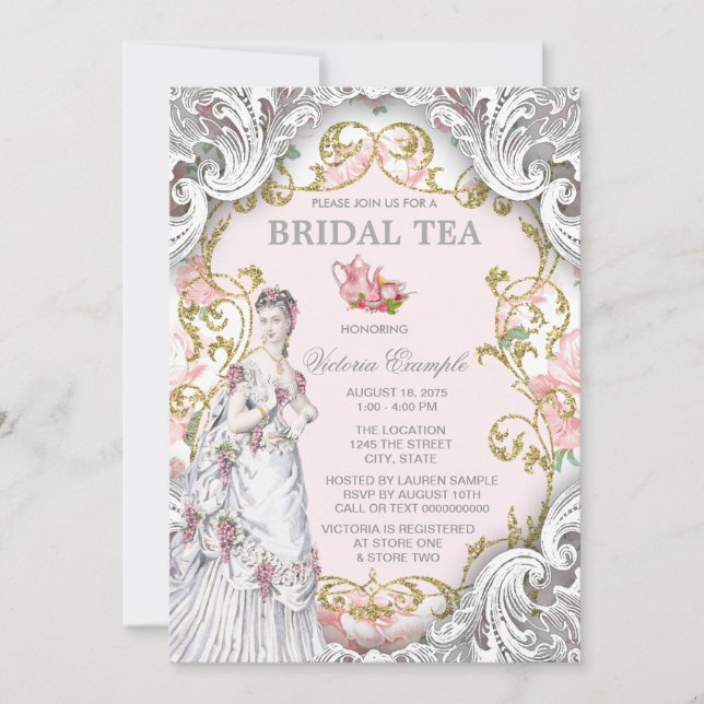 Invitation Tea Party victorienne vintage (Devant)