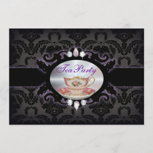 Invitation Tea Party vintage violet damask floral