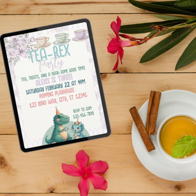 Invitation Tea-Rex Dinosaur Anniversaire Tea Party (Créateur téléchargé)