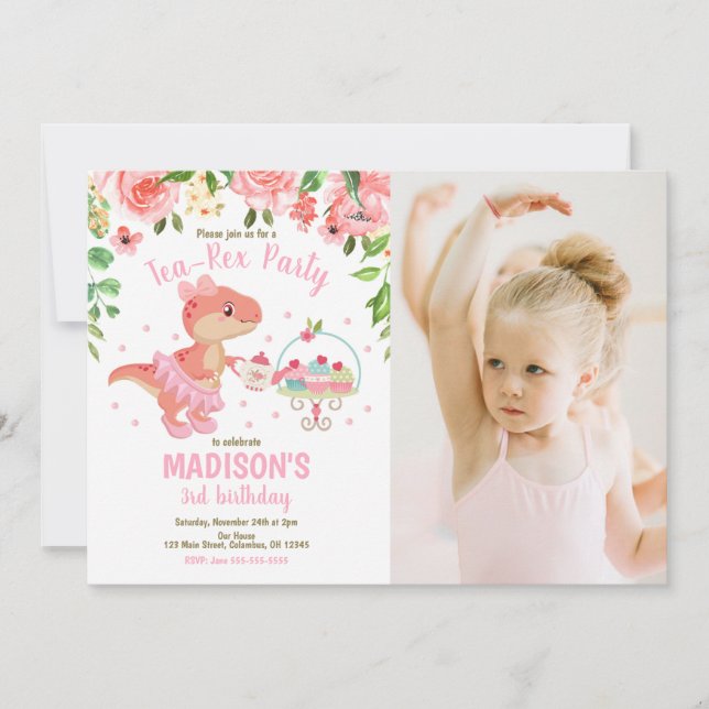 Invitation Tea-Rex Tutu Party Dinosaur 3rd Birthday Photo (Devant)