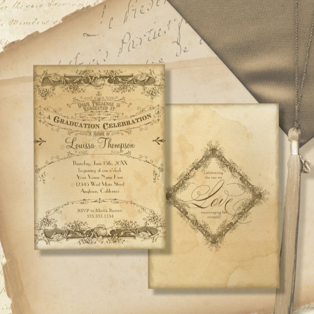 Invitation Tea Vintage Graduation Célébration Antique (Créateur téléchargé)