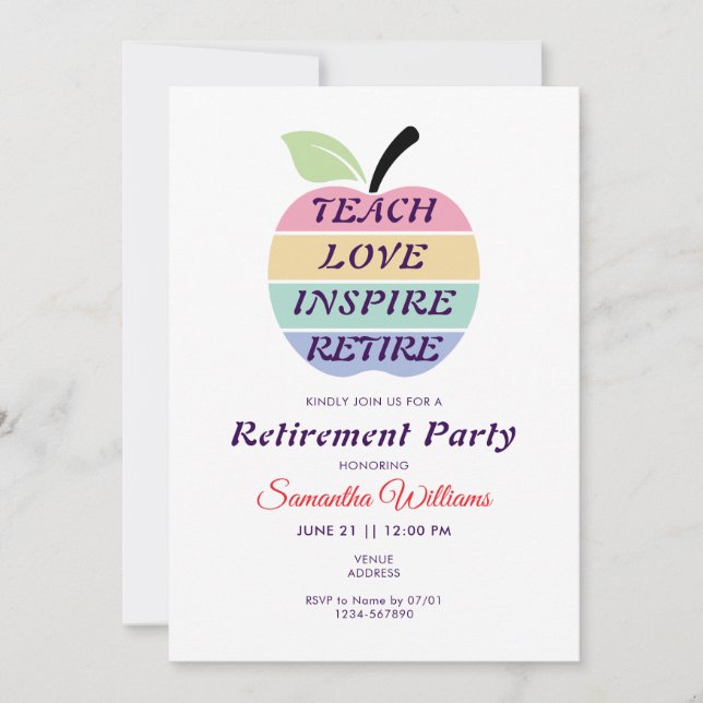 Invitation Teach Love Inspire Retire Teacher Retirement Party (Devant)
