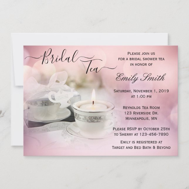 Invitation Teacup blanc et argent sur thé à Fête des mariées  (Devant)