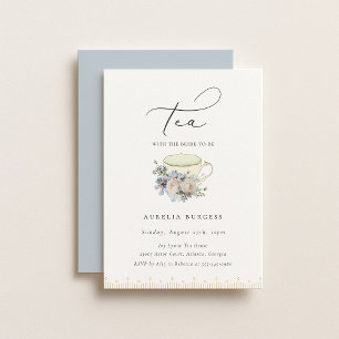 Invitation Teacup vintage Dusty Blue Floral Tea Party