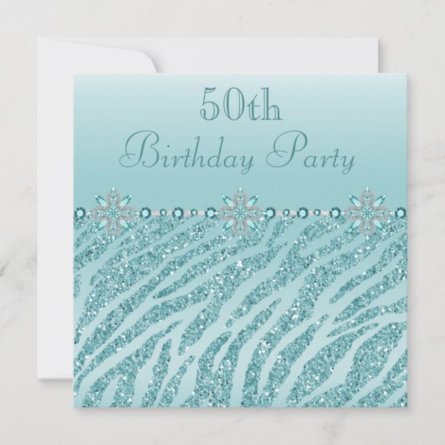 Invitation Teal a imprimé des bijoux et anniversaire de (Devant)