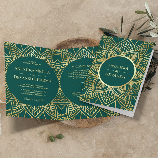 Invitation Teal and Gold Ethnic Mandala Indian Wedding (Créateur téléchargé)