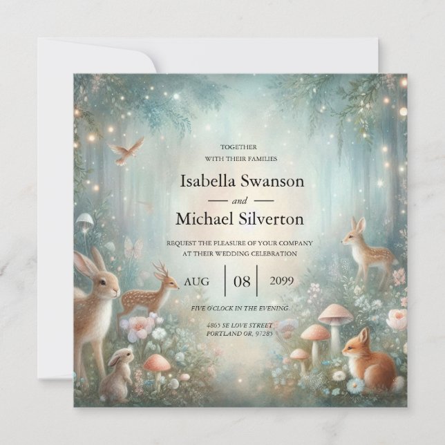 Invitation Teal and Peach Enchanted Forest Wedding (Devant)