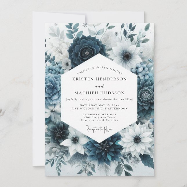 Invitation Teal Bloom Botanical Romance Wedding (Devant)