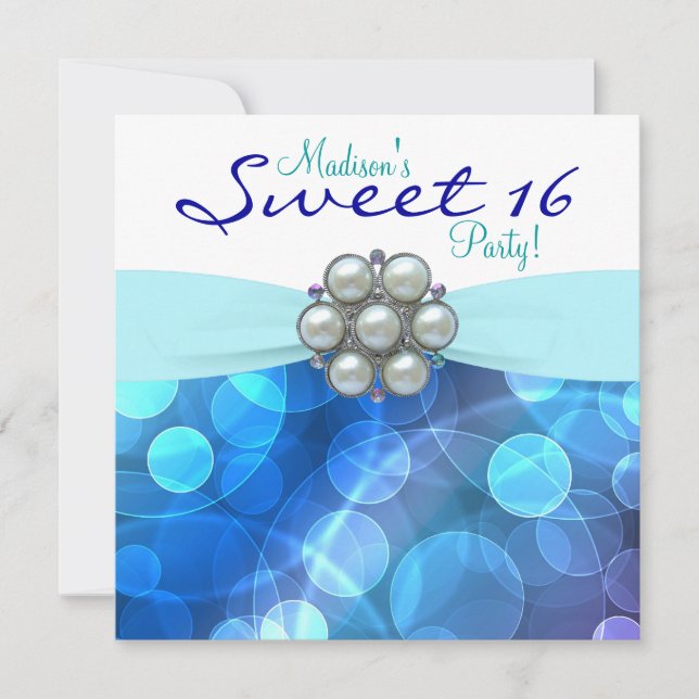 Invitation Teal Blue Sweet 16 Anniversaire (Devant)