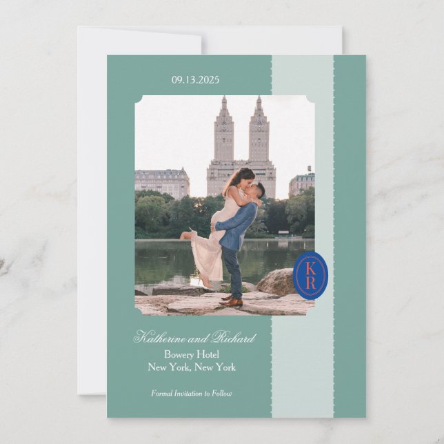 Invitation Teal bord cranté Save The Date (Dos)