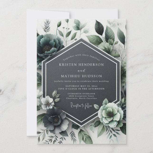 Invitation Teal Botanical Bloom Wedding (Devant)