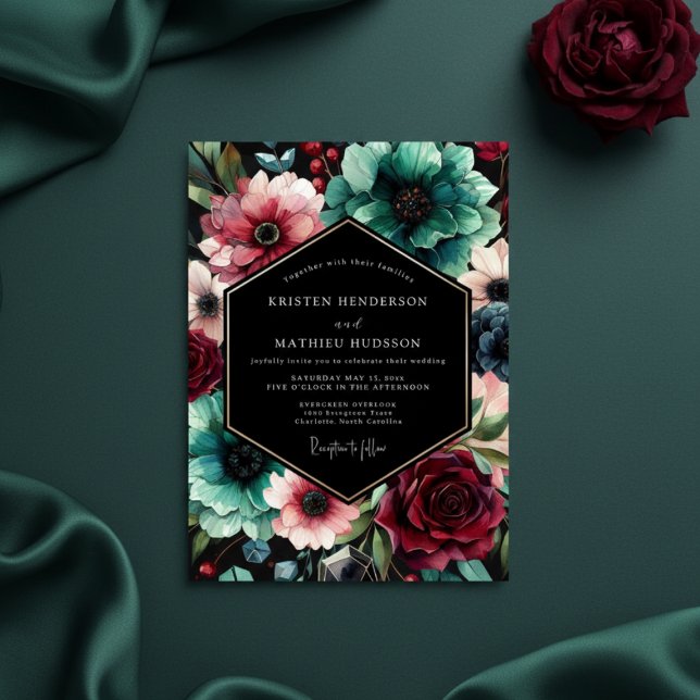 Invitation Teal Floral Opulent Wedding (Créateur téléchargé)