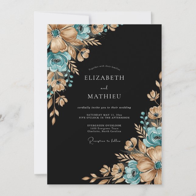 Invitation Teal Gilded Botanical Romance Wedding (Devant)