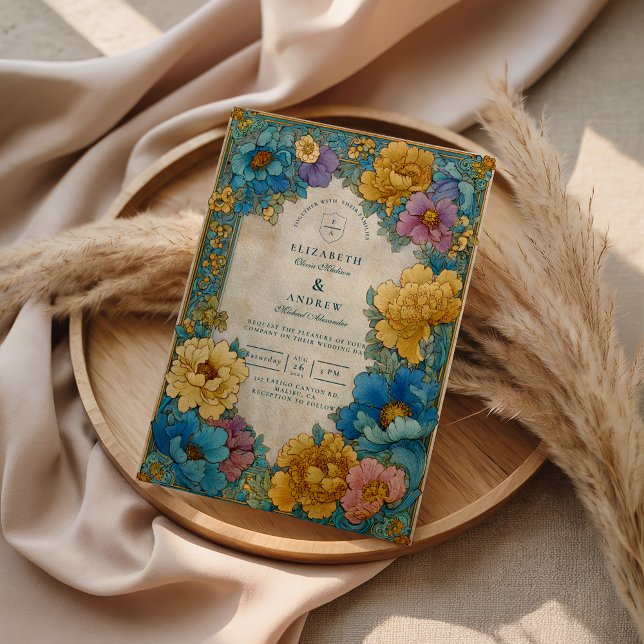 Invitation Teal Gold Botanical Wedding (Créateur téléchargé)