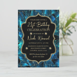 Invitation Teal & Gold Midnight Crystal Galaxy 21e Anniversai