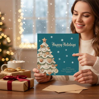 Invitation Teal Snowflake Gingerbread Holiday card