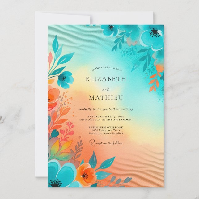Invitation Teal Sun-kissed Coastal Wedding (Devant)
