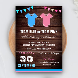 Invitation Team Blue ou Team Pink Gender Revevevela Party