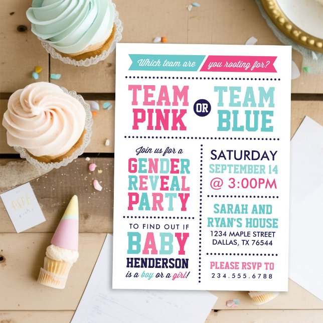 Invitation Team Pink ou Team Blue Baby Genre Revela (Créateur téléchargé)