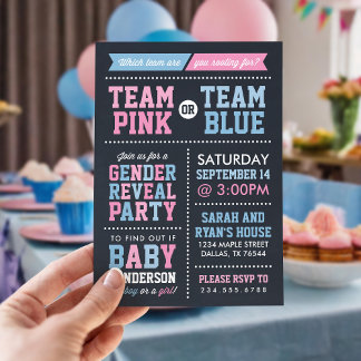 Invitation Team Pink ou Team Blue Chalkboard