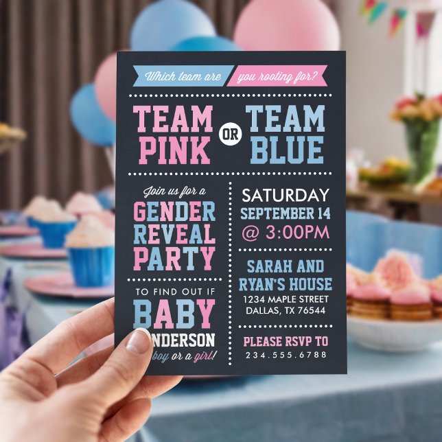 Invitation Team Pink ou Team Blue Chalkboard (Créateur téléchargé)