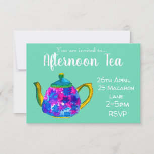 Invitation Teapot blanc coloré après-midi fête du thé