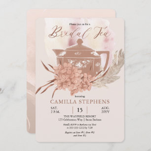 Invitation Teapot Boho Hydrangeas Thé nuptial en herbe Pa