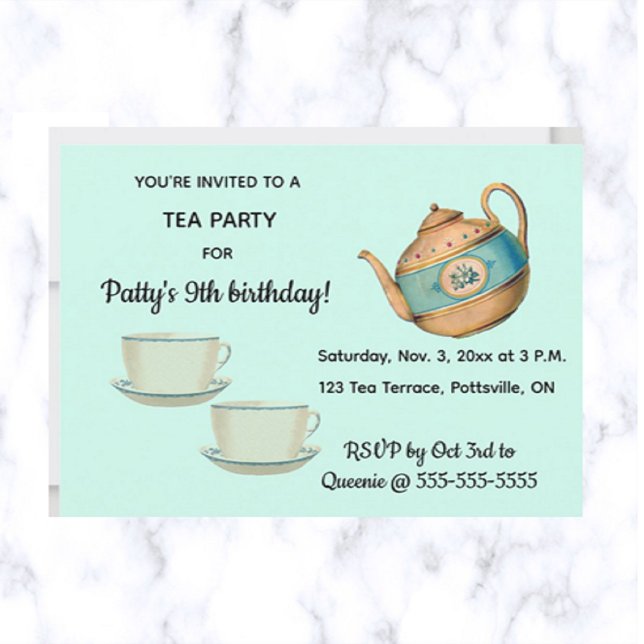 Invitation Teapot et Teapups Fête du Thé d'Anniversaire (Créateur téléchargé)