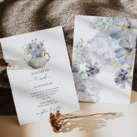 Teapot floral élégant mariage bleu