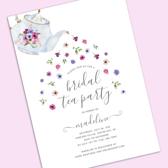 Invitation Teapot Floral Fête des mariées Tea Party Invitatio (Créateur téléchargé)