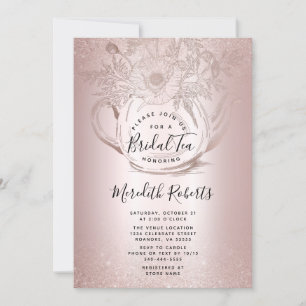Invitation Teapot floral rose or Blush Foil Thé nuptial