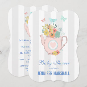 Invitation Teapot rose avec Baby shower Fleurs & Papillons