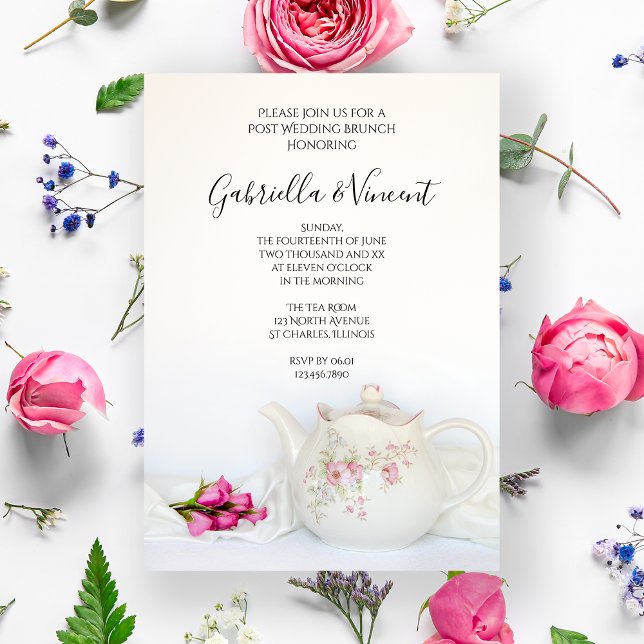 Invitation Teapot / Roses Roses Rose Tea Party Post Mariage B (Créateur téléchargé)