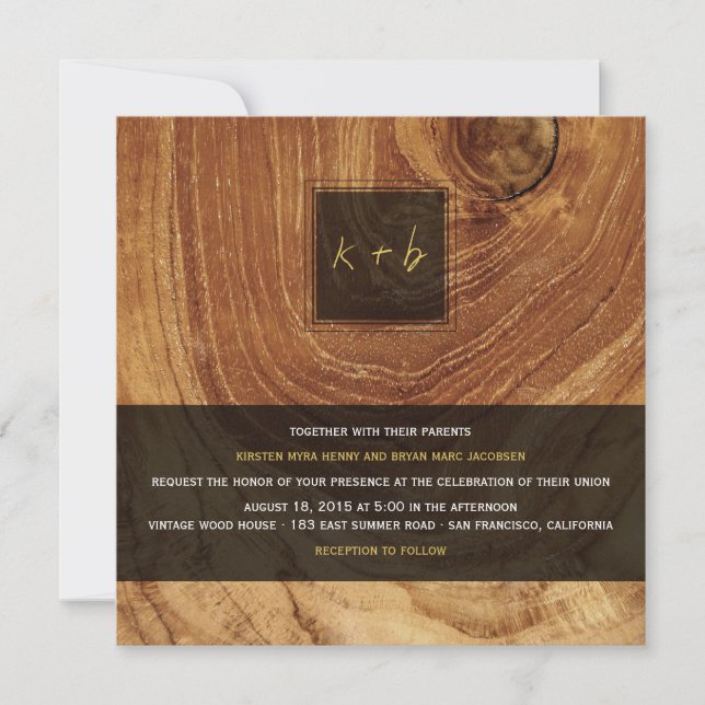 Invitation Teck Grain en bois Vieux Mariage de texture rustiq (Devant)