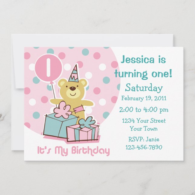 Invitation Teddy Bear 1er Birthday (Devant)