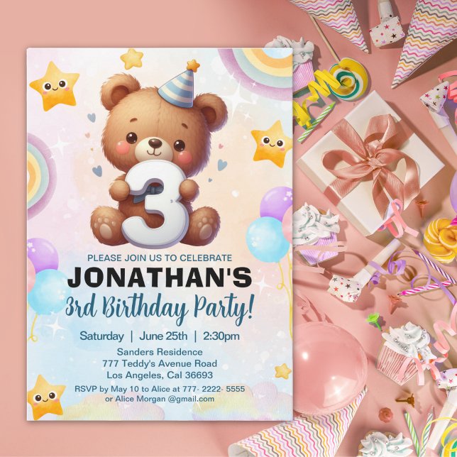 Invitation Teddy Bear 3rd Birthday Boy (Créateur téléchargé)