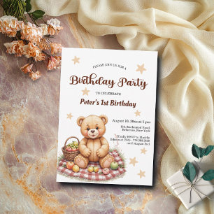 Invitation Teddy Bear à Pique-nique 1er anniversaire fête