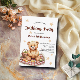 Invitation Teddy Bear à Pique-nique 9e fête d'anniversaire