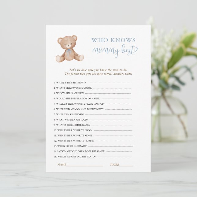 Invitation Teddy Bear Baby Boy Douche jeu (Debout devant)