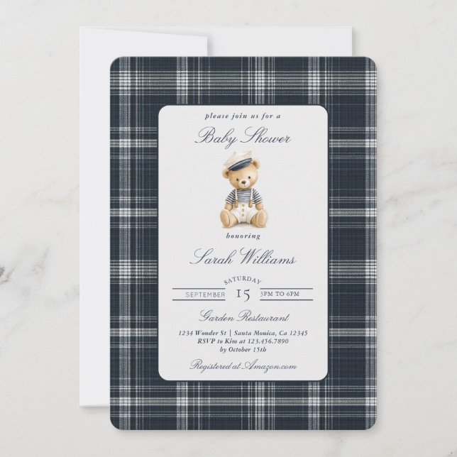 Invitation Teddy Bear Baby shower Boy (Devant)