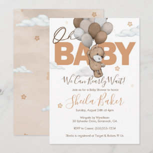 Invitation Teddy Bear Baby shower Invitation, "Bearly Wait"