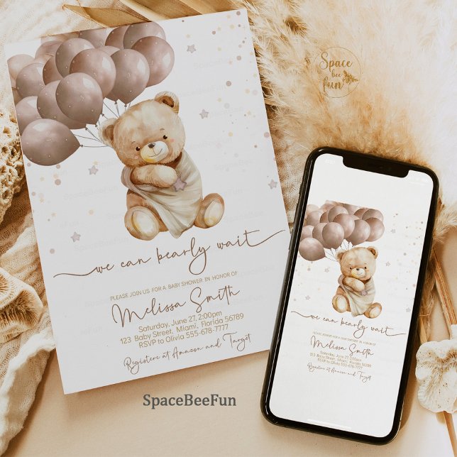 Invitation Teddy Bear Baby shower Nous pouvons attendre (teddy bear baby shower,baby shower theme,gender neutral baby shower,baby shower decorations,teddy be)