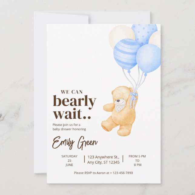 Invitation Teddy Bear Baby shower Nous pouvons attendre presq (Devant)