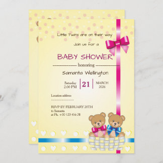 Invitation teddy bear baby shower, we are TWINS