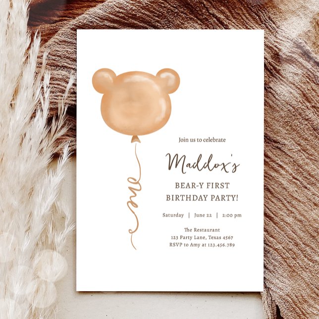 Invitation Teddy Bear Balloon Beary Première fête d'anniversa (Créateur téléchargé)