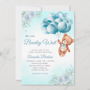 Invitation Teddy Bear Balloons Garçon Bearly Wait Baby shower
